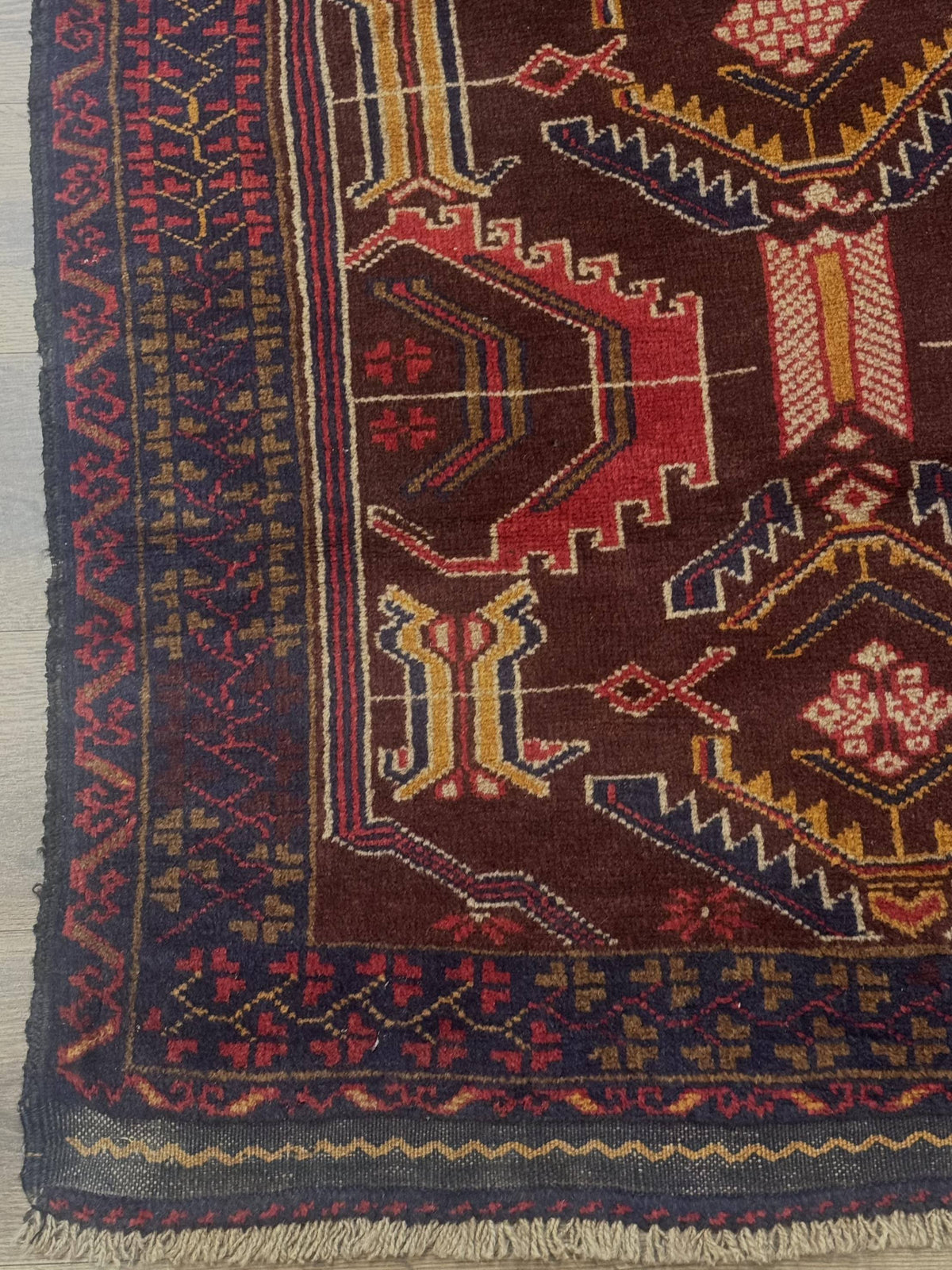 Afghan Rug 3x7, Maroon and Navy Blue, Balouch Carpet, Tribal Rug, New - Jewel Rugs, view 9