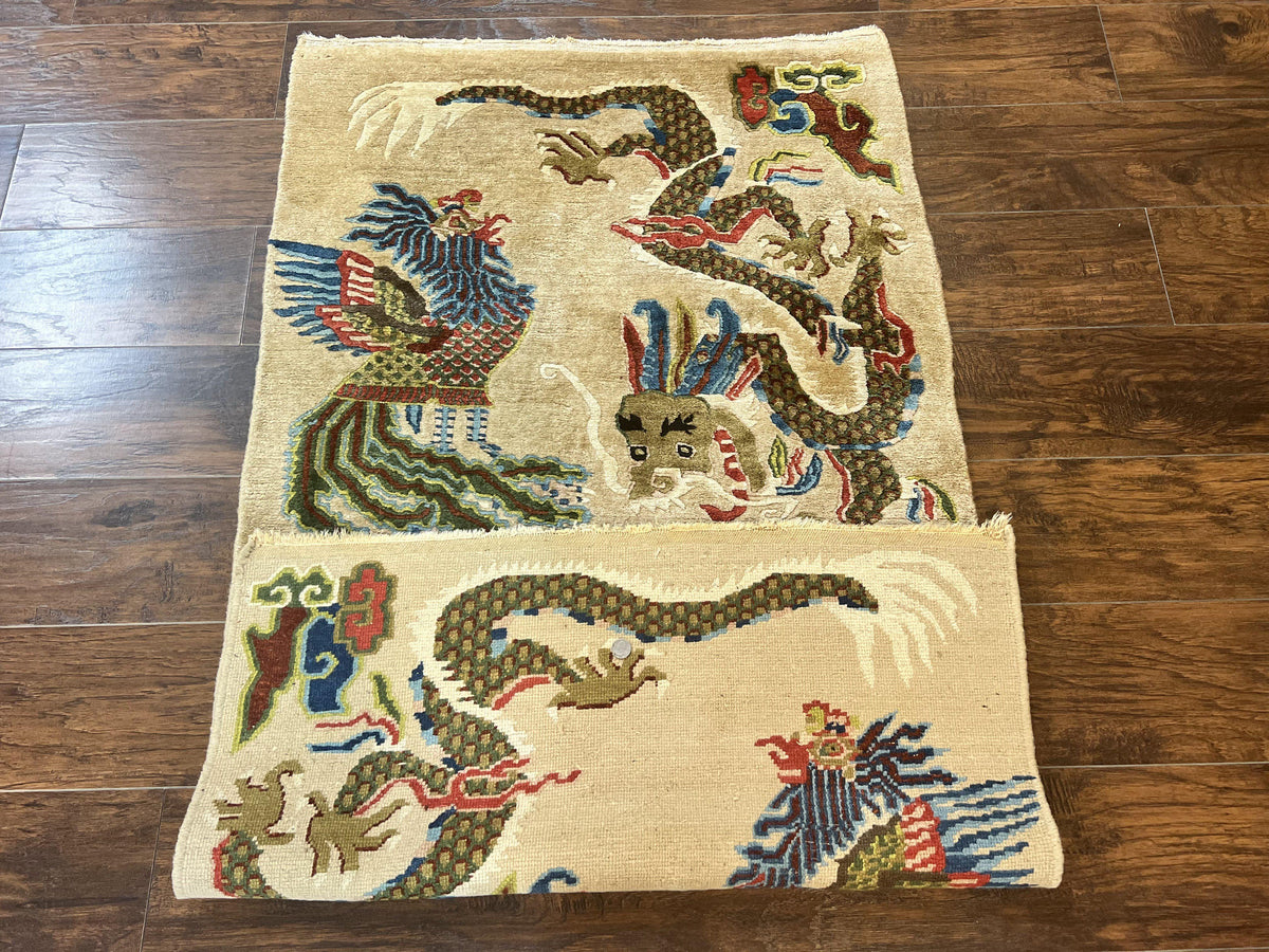 Antique Chinese Peking Rug 3 x 5.6, Dragon Motifs, Handmade Wool Asian Oriental Carpet - Jewel Rugs, view 12