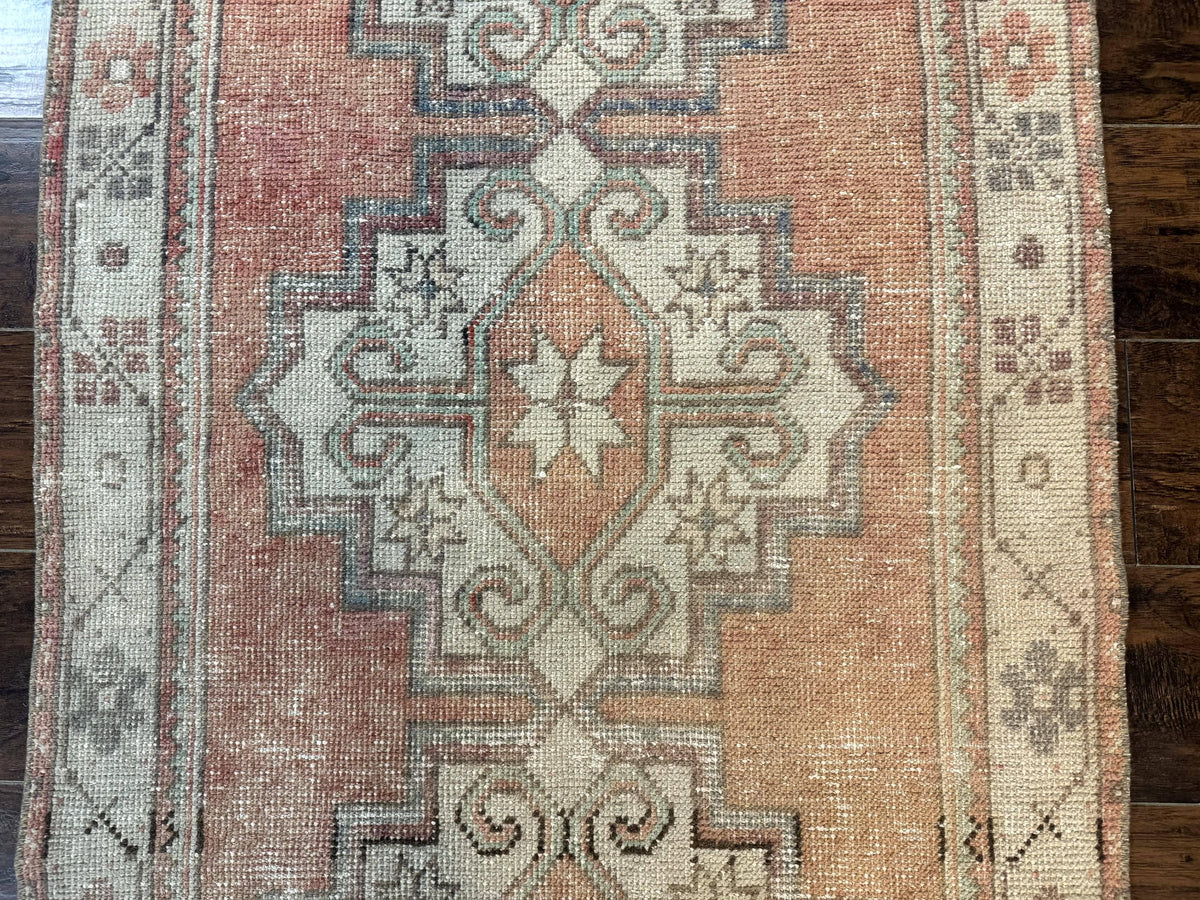 Antique Turkish Runner Rug 3 x 9.6, Farmhouse Rug, Geometric Runner, Handmade, Vintage Rug for Modern Home - Jewel Rugs, view 4