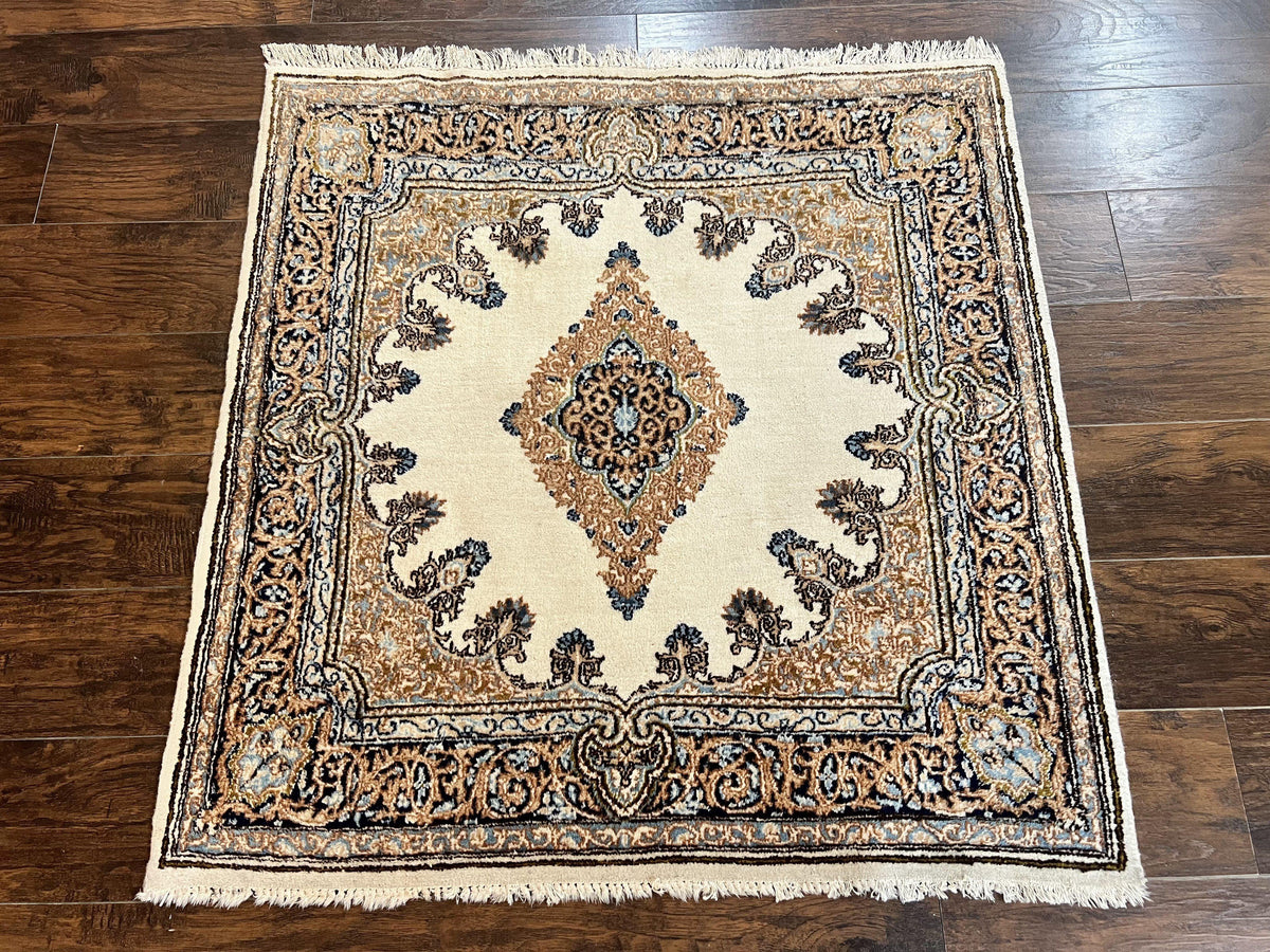 Square Persian Kirman Rug 4x4, Semi Open Field, Handmade - Jewel Rugs, view 12