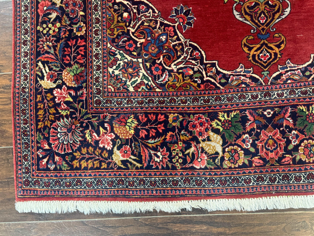 Red Persian Kashan Rug 4x6, Very Fine 260 KPSI, Red and Navy Blue Persian Carpet, Semi Open Field - Jewel Rugs, view 9