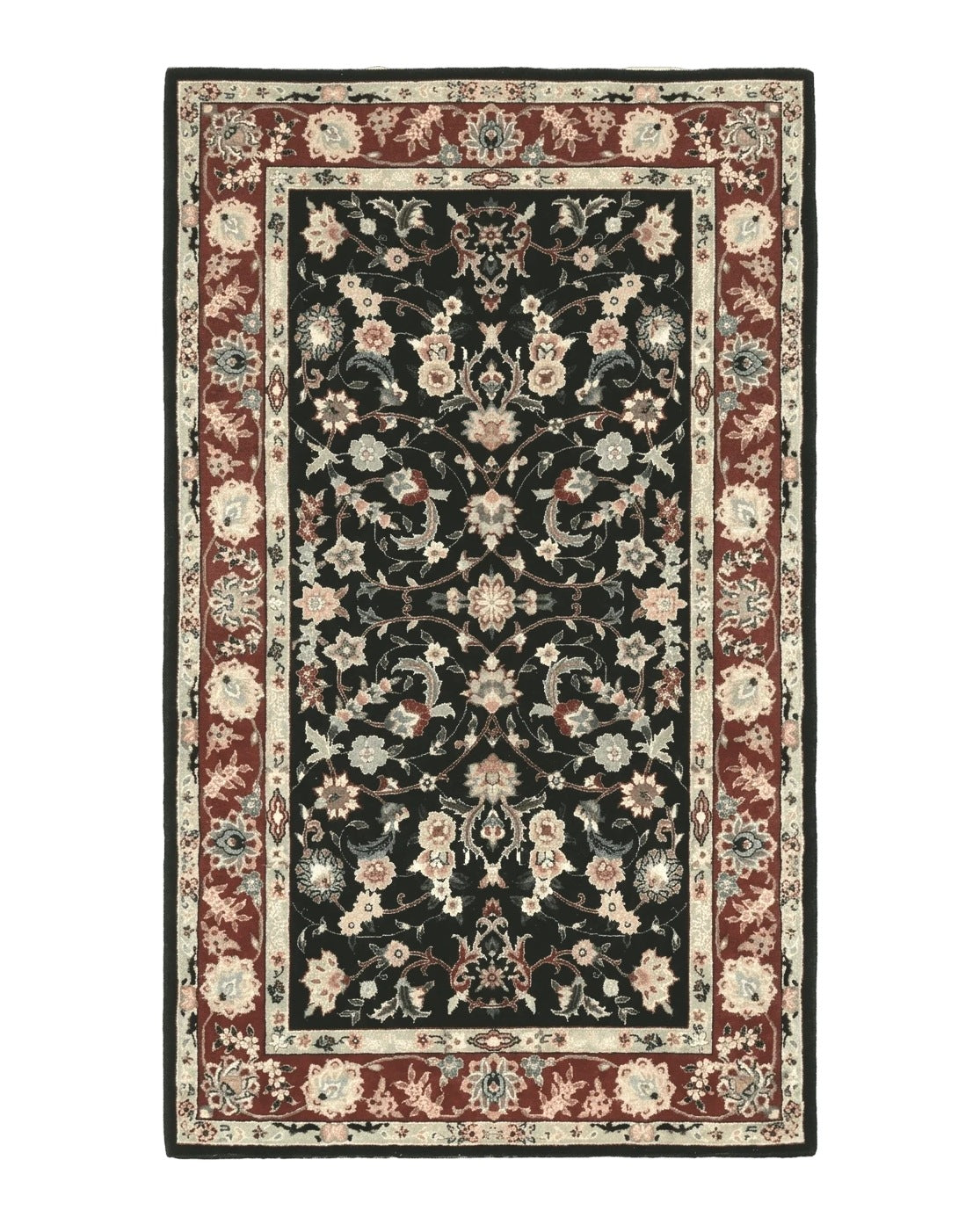 Black Sino Persian Rug 3x5, Wool with Silk Highlights, Floral, Fine 170 KPSI - Jewel Rugs