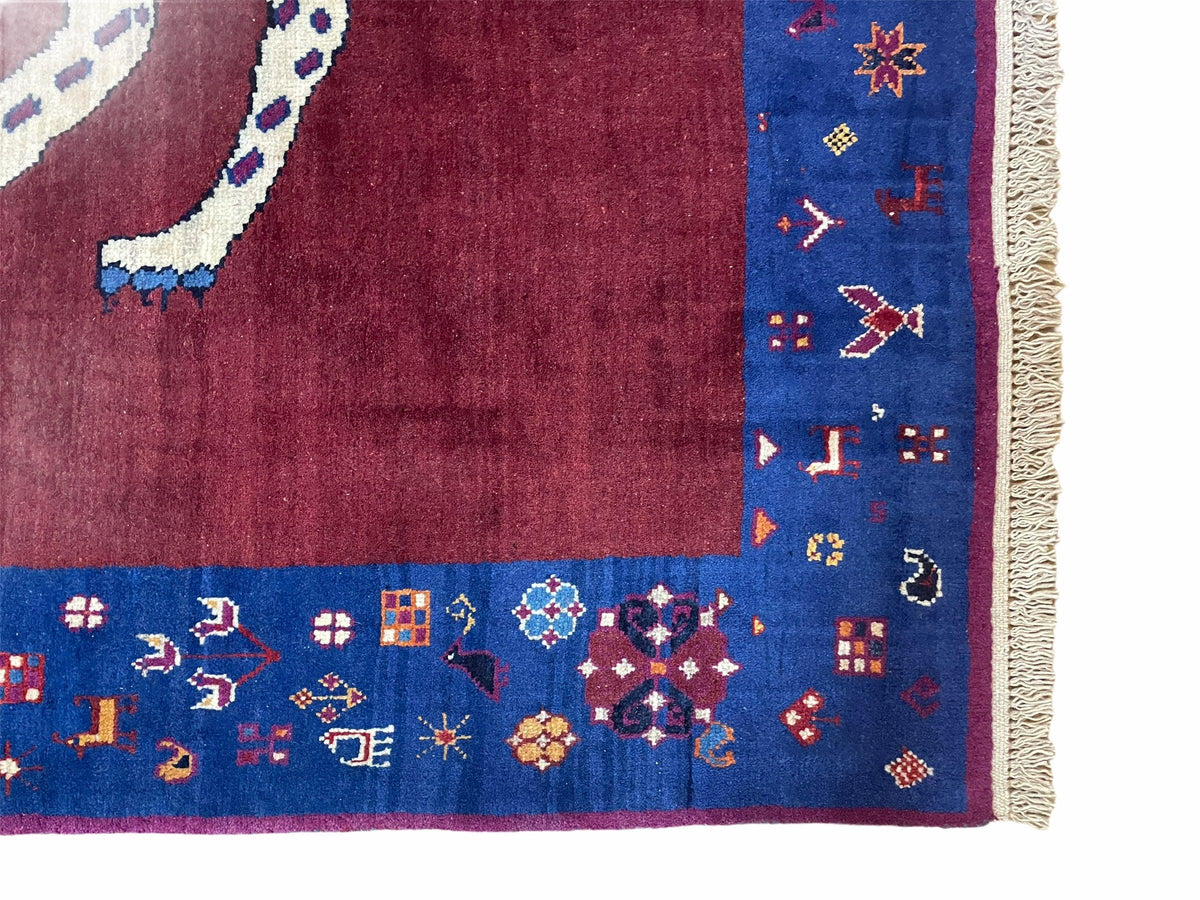 5 X 7 Handmade Zagros Wool Rug Snow White Panther Maroon Blue Organic Dyes - Jewel Rugs, view 7