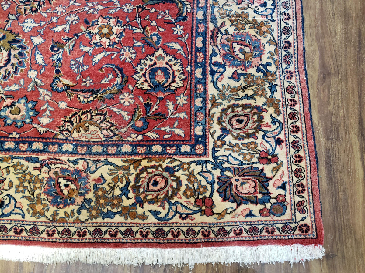 Semi Antique Persian Kashan Rug, Red & Beige, Hand-Knotted, Wool, 4'7" x 6' 6", Pair B - Jewel Rugs, view 10