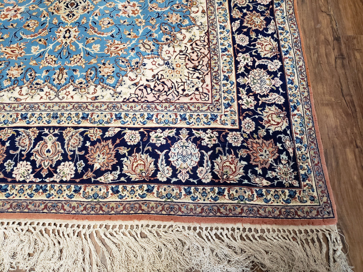 Persian Isfahan Rug, Kork Wool on Silk Foundation, Sky Blue, Hand-Knotted, 5' 1" x 7' 8" - Jewel Rugs, view 9