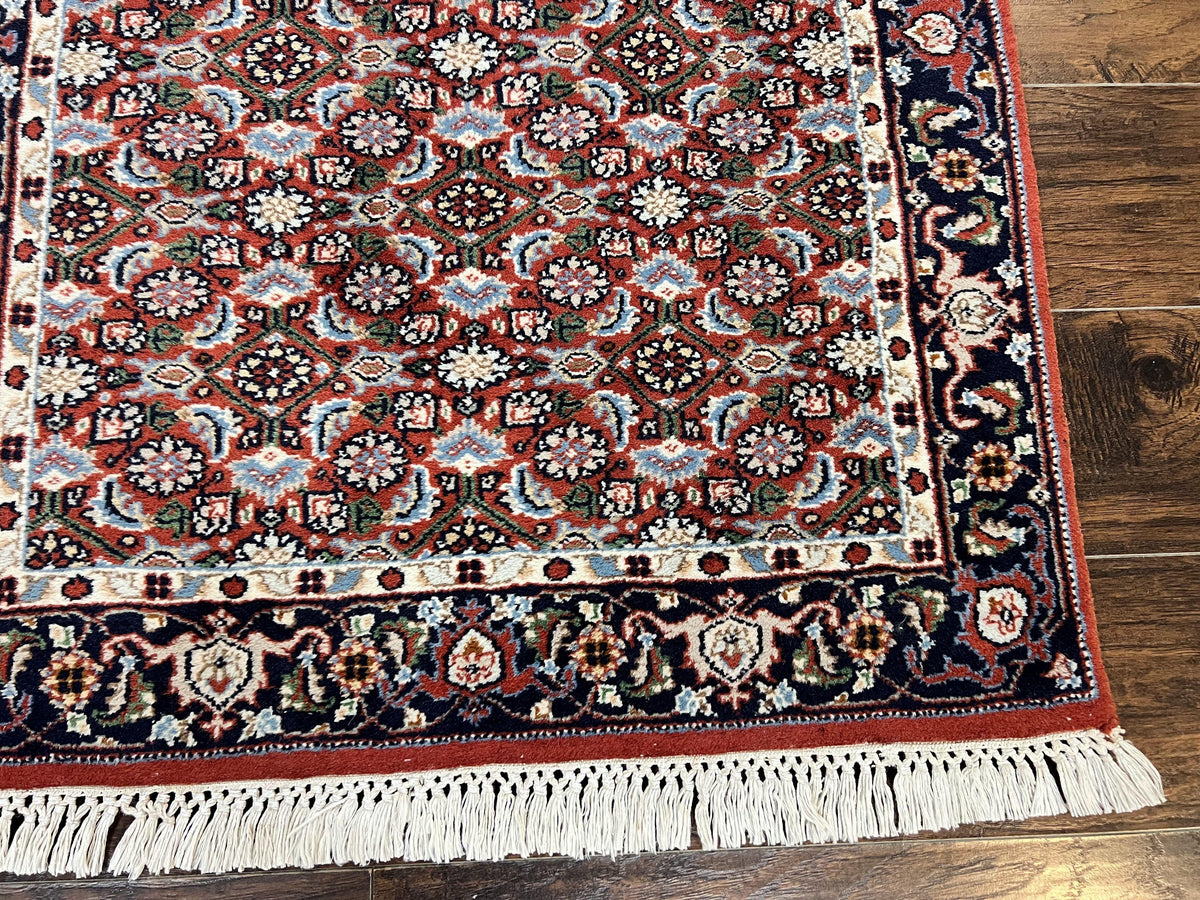 Indo Persian Rug 3x5, Red and Navy Blue, Wool Vintage Handmade Small Carpet 3 x 5 ft, Herati Pattern, Bidjar Rug - Jewel Rugs, view 10