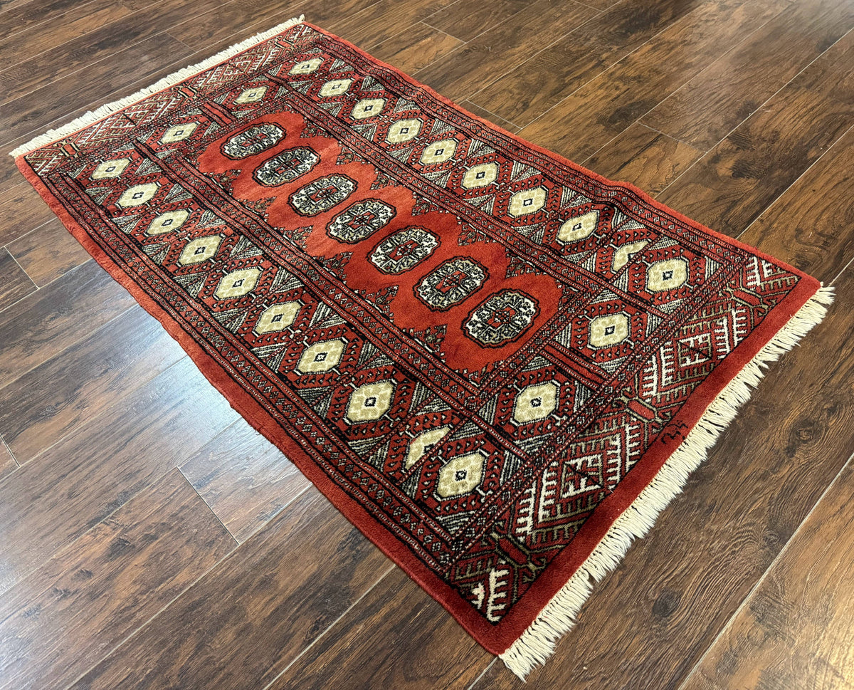 Red Pakistani Turkoman Rug 3x5, Bokhara Design, Vintage, Signed - Jewel Rugs, view 13