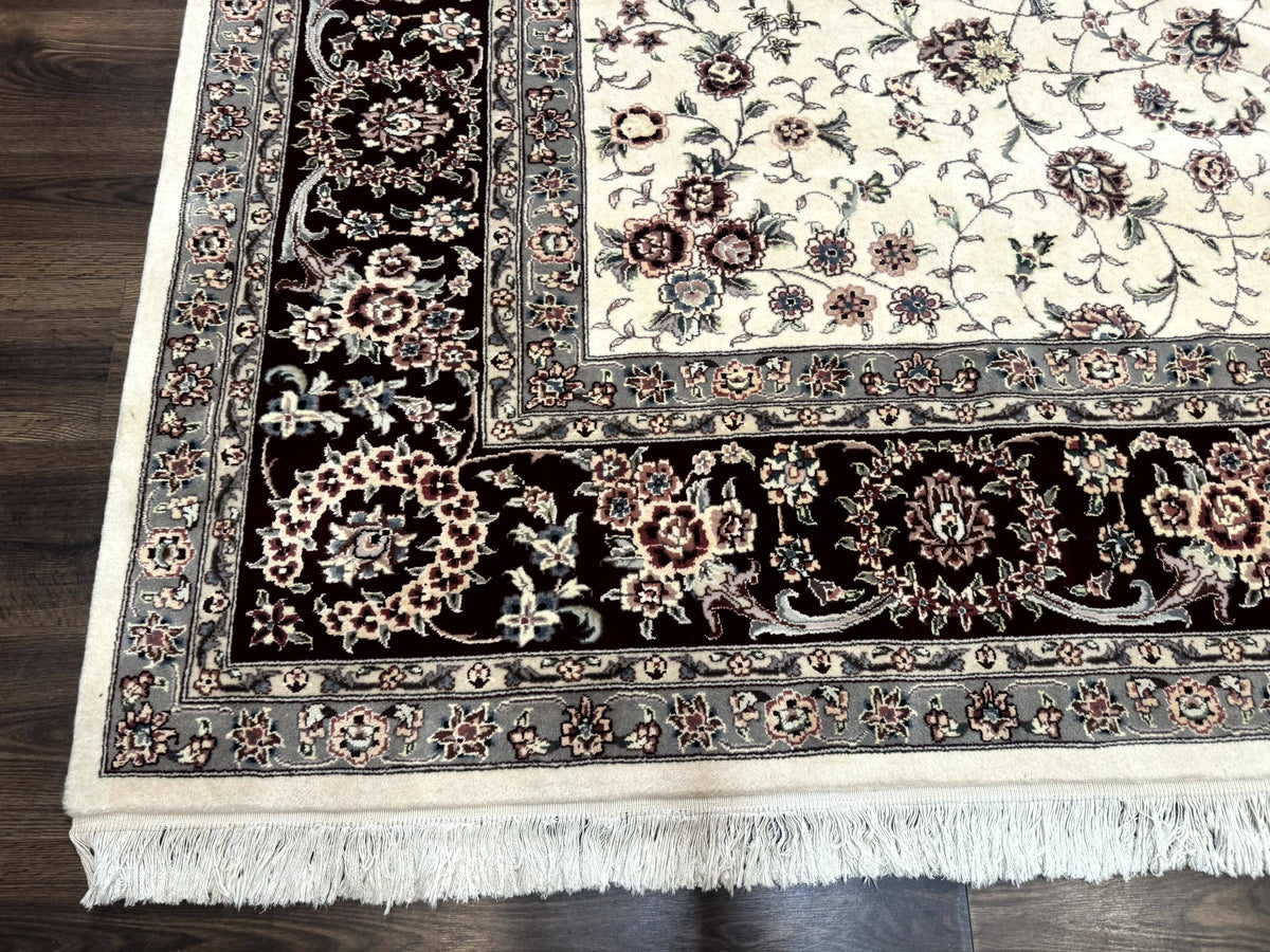 Sino Persian Rug 9x12, Floral Allover Design, 170 KPSI, Ivory and Dark Maroon - Jewel Rugs, view 8