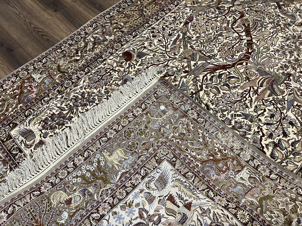 Persian Isfahan Rug 5x8 - Tree of Life, Animal Pictorials, Kork Wool & Silk - Jewel Rugs, view 10