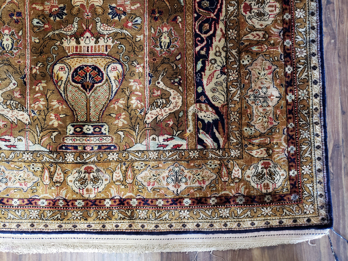 Semi Antique Persian Qum Silk Prayer Rug, Silk, Hand-Knotted, 3'6" x 5' - Jewel Rugs, view 9