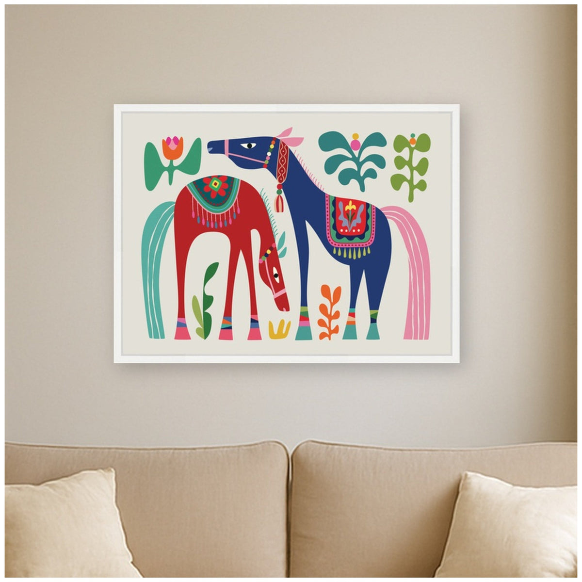 Two Horses by Rachel Lee 3 Birdies Studio Framed Canvas Wall Art Print