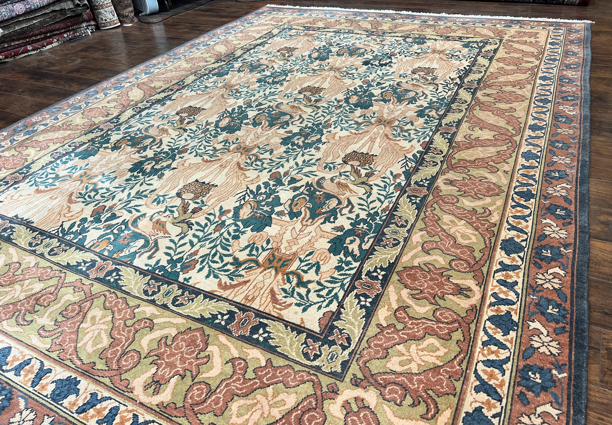 10x13 Wool Rug, Floral Pattern, Birds, Handmade Vintage Carpet, Couristan Rug, Beige - Jewel Rugs, view 3