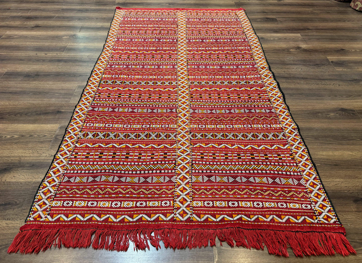 Moroccan Kilim Rug 4x8, Flatweave, Bohemian, Red Ivory Orange - Jewel Rugs, view 2