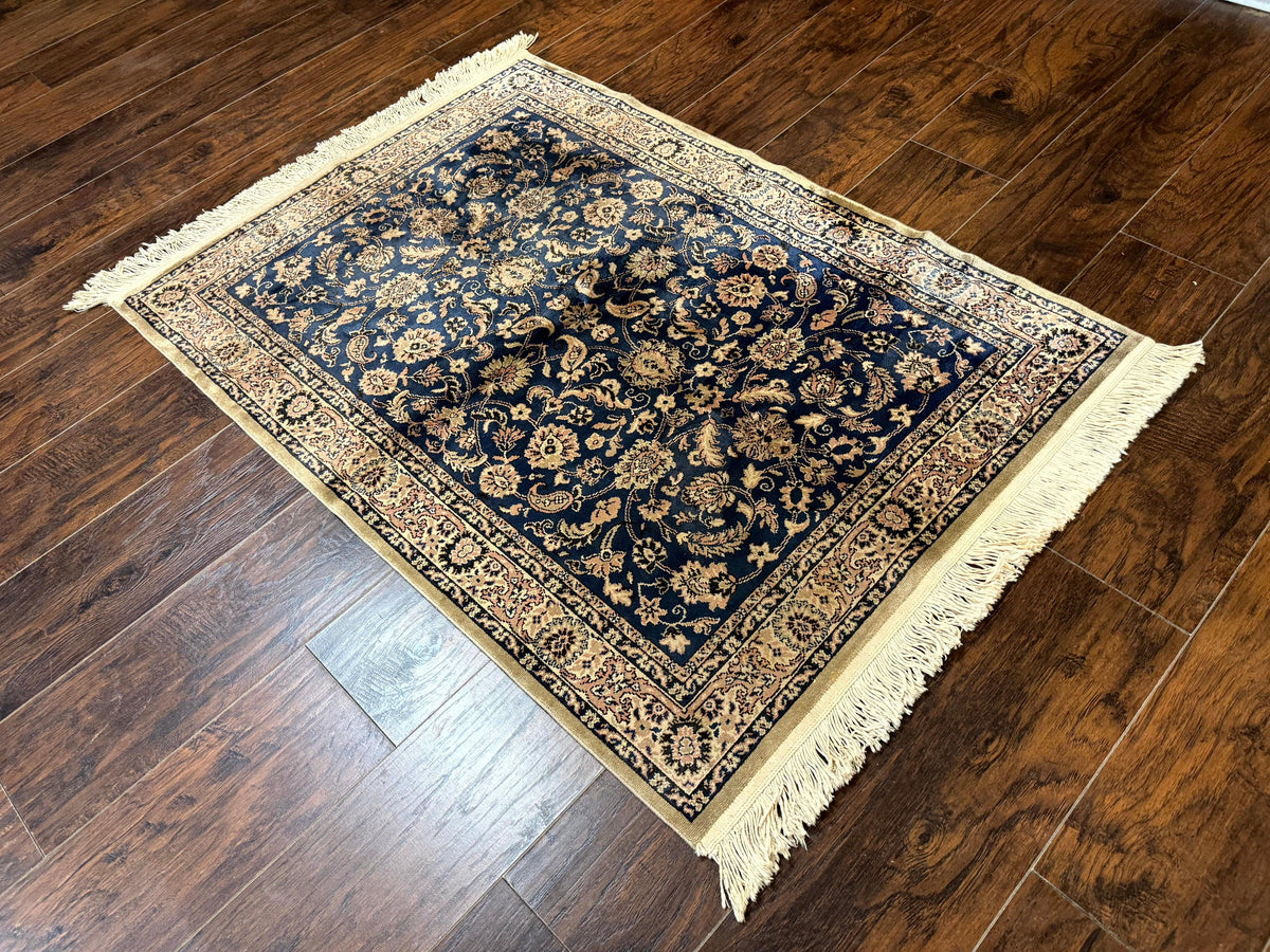 Vintage Art Silk Rug 3x4, Traditional Oriental Persian Design Rug, Belgium Power Loomed Rug, Navy Blue - Jewel Rugs, view 13