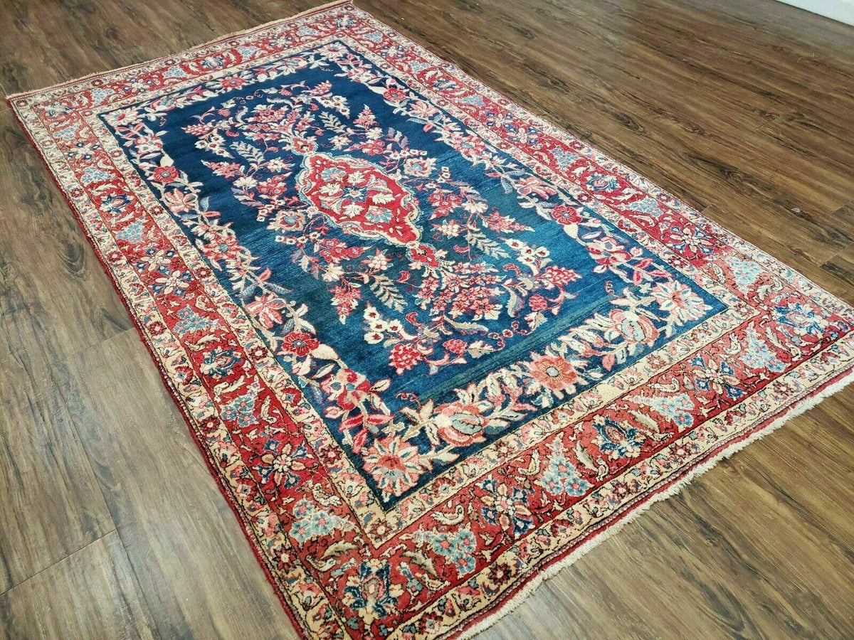 4' X 7' Vintage Handmade Turkish Wool Rug Flowers Birds Tree Of Life Blue Red - Jewel Rugs, view 3
