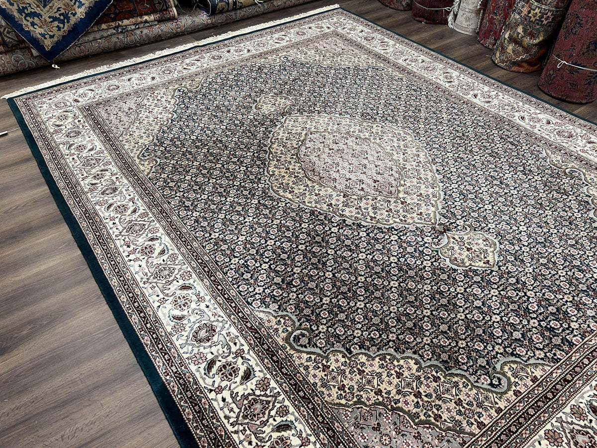 Sino Persian Rug 9x12, Dark Green and Ivory, Medallion, Mahi Herati, Elegant Oriental Carpet, Wool Hand Knotted Traditional Room Sized Rug - Jewel Rugs, view 12
