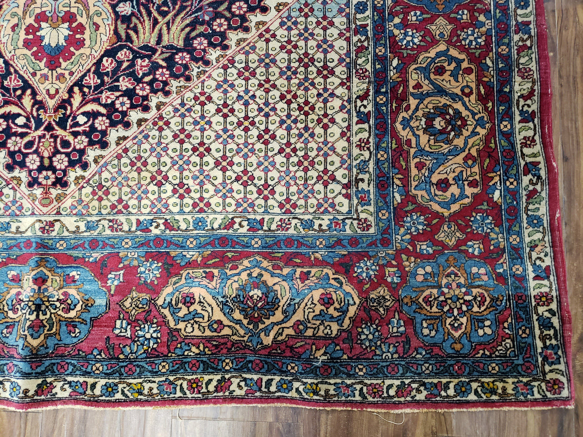 Antique Persian Tehran Rug 5x8, Midnight Blue and Red, Hand-Knotted, Wool - Jewel Rugs, view 11