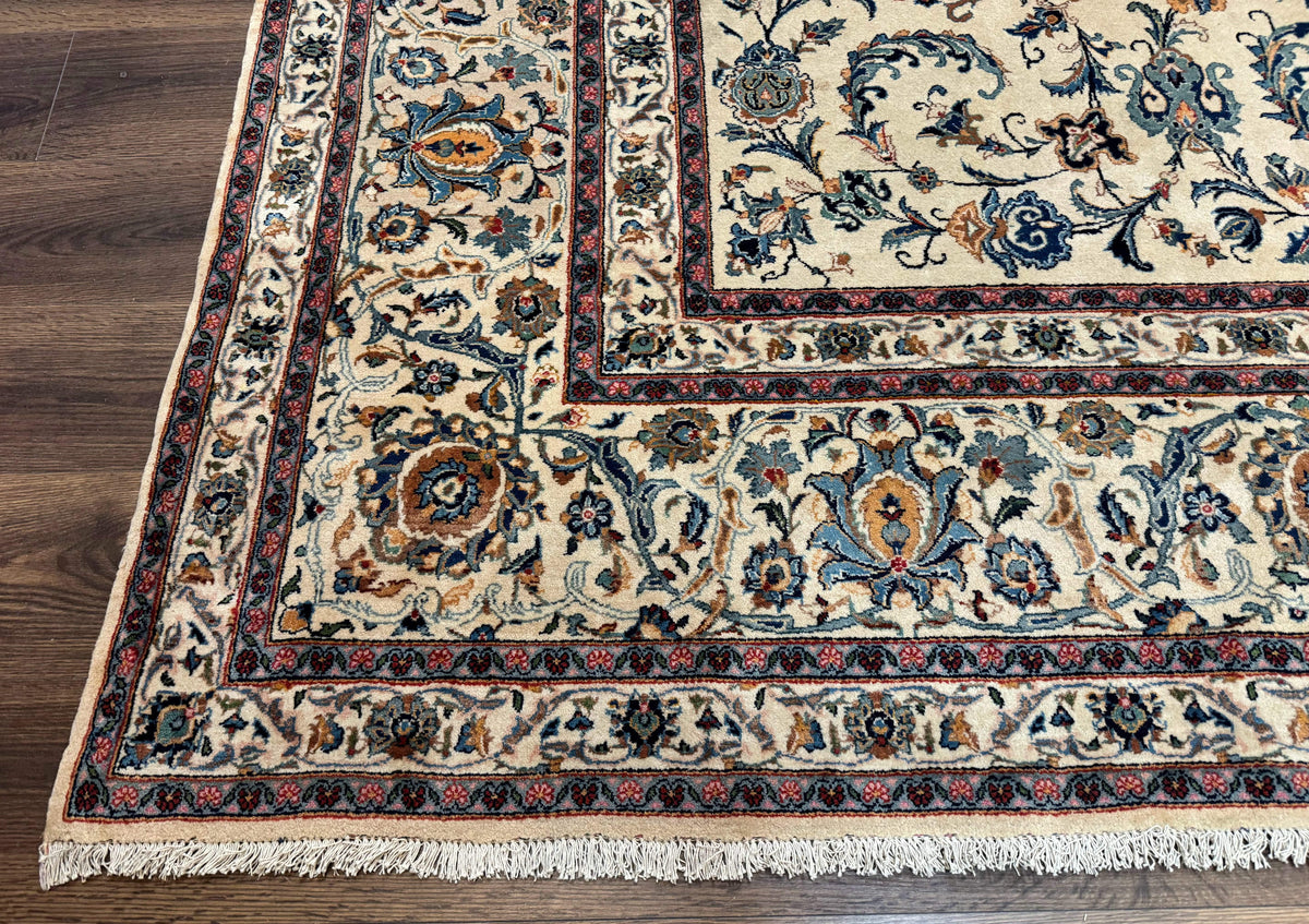 Persian Kashan Rug 10x14, Bone - Beige and Blue, Allover Pattern, Traditional Persian Carpet, Fine 260 KPSI - Jewel Rugs, view 8