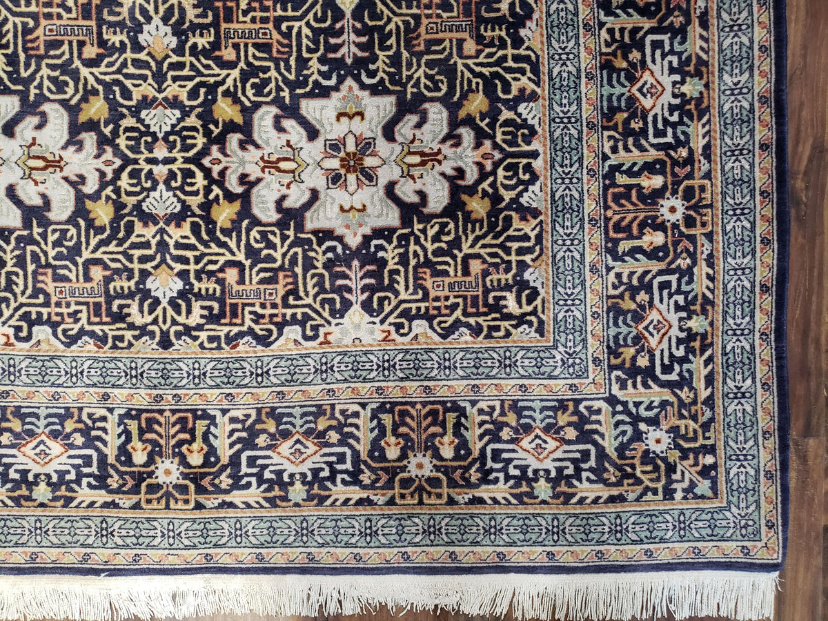 Persian Kashan Rug, Navy Blue, Hand-Knotted, Wool, 4' 8" x 7' 4", Pair A - Jewel Rugs, view 10