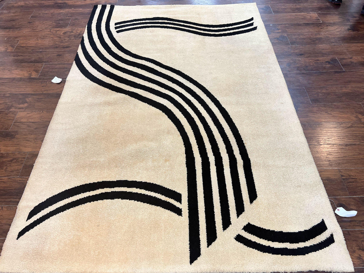 Modern Rug 6x9, Cream and Black, Abstract Pattern - Jewel Rugs, view 2