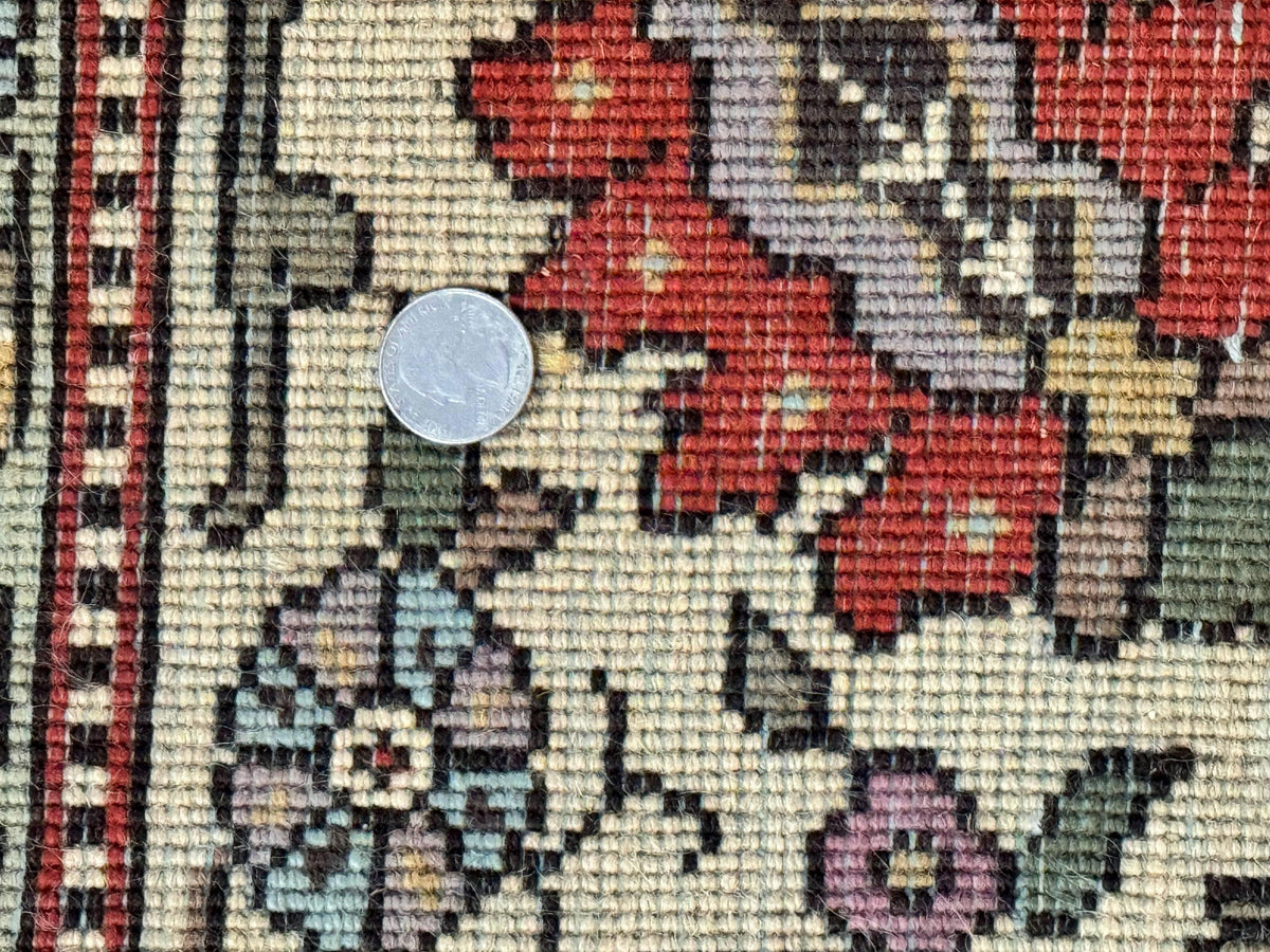 Romanian Rug 10x13, Vintage Handmade Wool Carpet, Floral Pattern, Birds, Red and Cream, Signed By Masterweaver, Persian Rug - Jewel Rugs, view 11