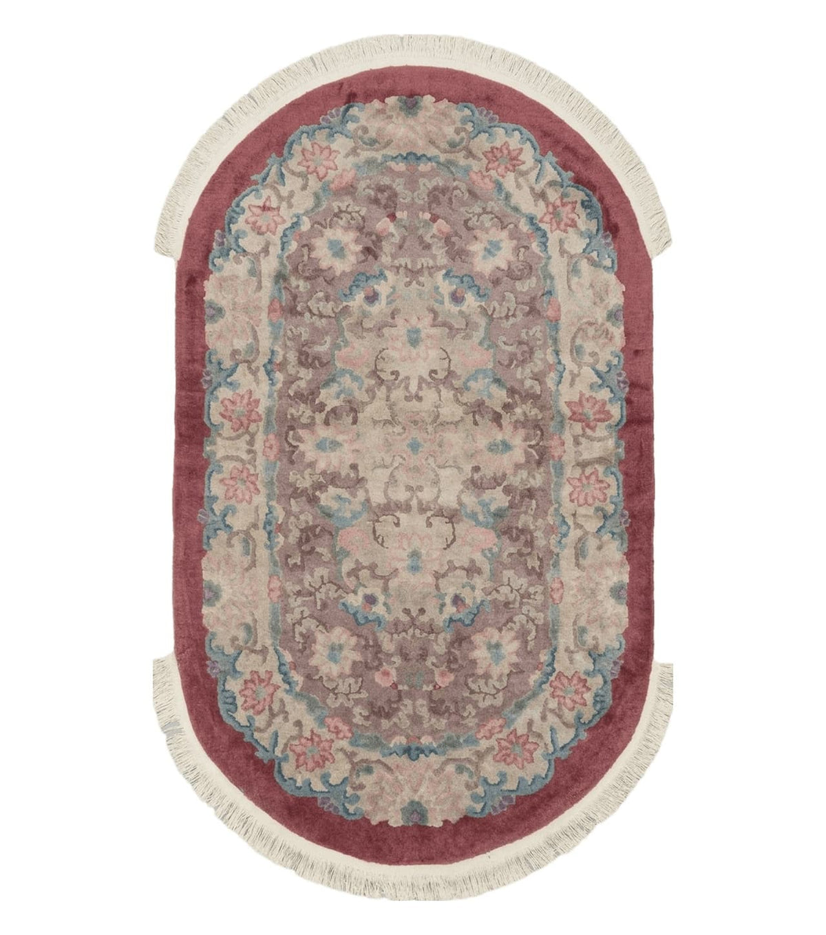 Oval Chinese Art Deco Rug 3x5 Vintage Wool Carpet - Jewel Rugs