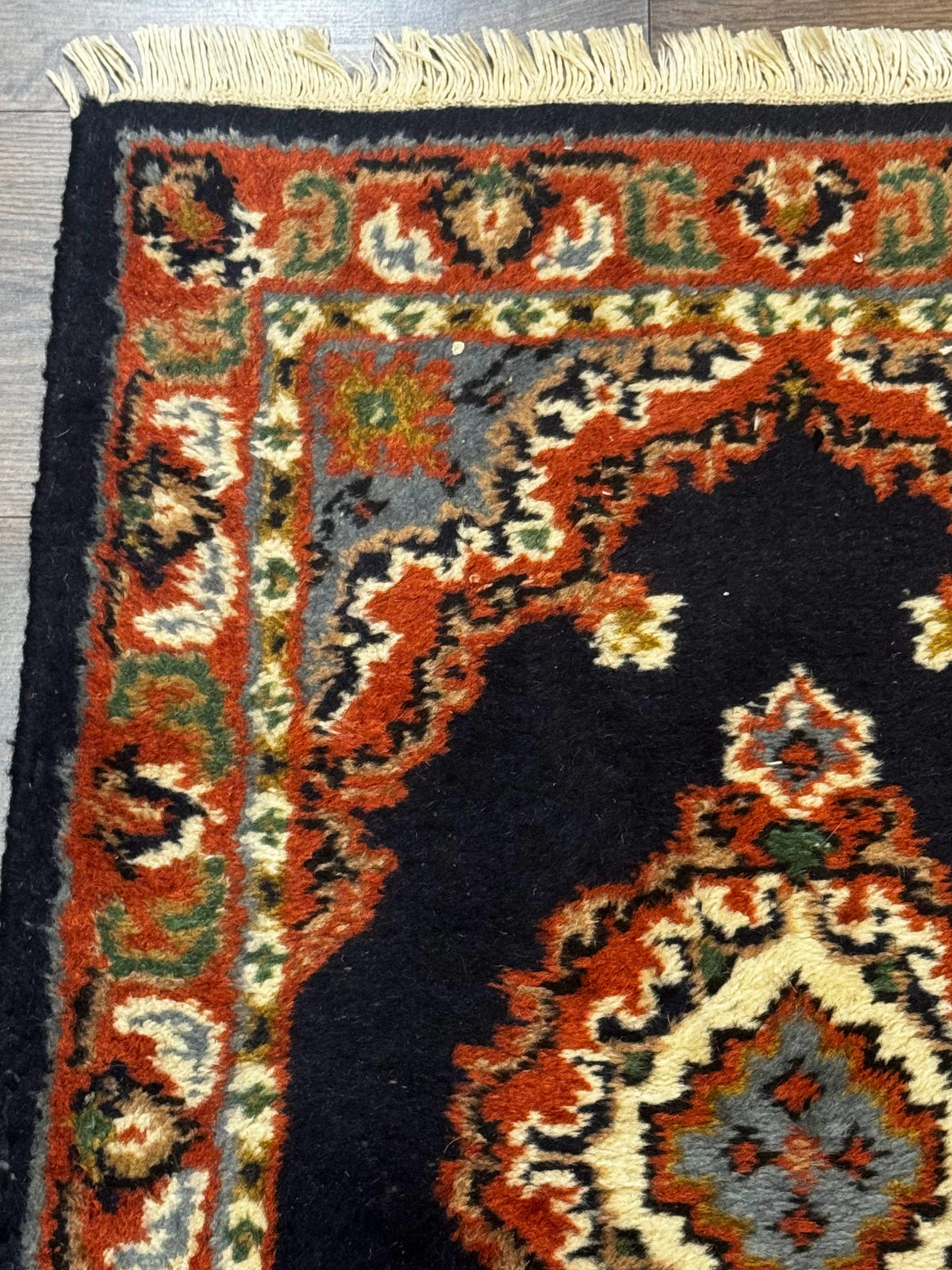 Small Indo Persian Rug 2x3, Navy Blue & Terracotta, Wool, Handmade - Jewel Rugs, view 7