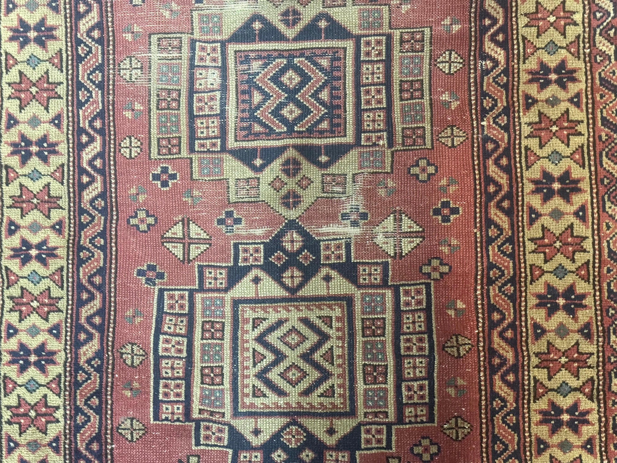 Antique Turkish Sparta Rug 3x6, Geometric Caucasian Kazak Pattern, Handmade - Jewel Rugs, view 5