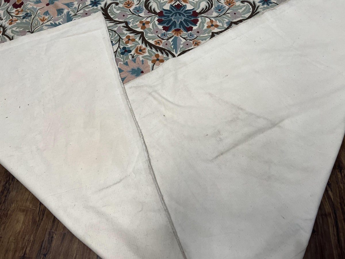 Chain Stitched Rug 9x12 Vintage Carpet 9 x 12 Flatweave Rug, Ivory Teal Rug, Area Rug 9 by 12, Hand Stitched Rug, Medallion, Indian Rug - Jewel Rugs, view 11