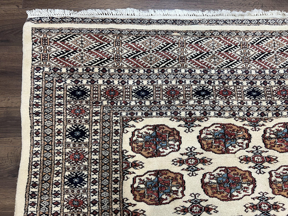 Pakistani Bokhara Rug 8x10, Wool Turkoman Carpet, Ivory/Cream - Jewel Rugs, view 7