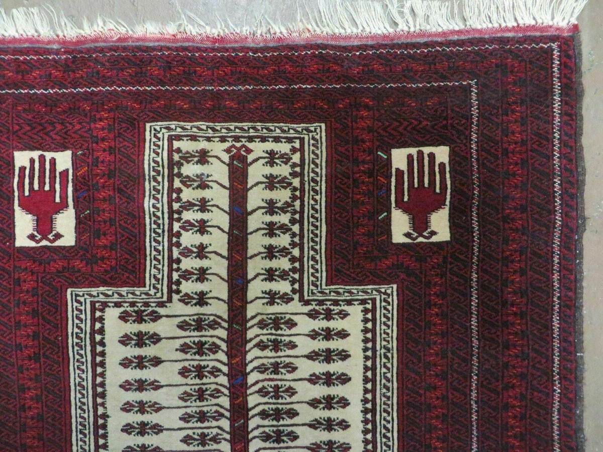 3' X 5' Antique Handmade Turkoman Balouchi Prayer Wool Rug Khamesh - Jewel Rugs, view 7