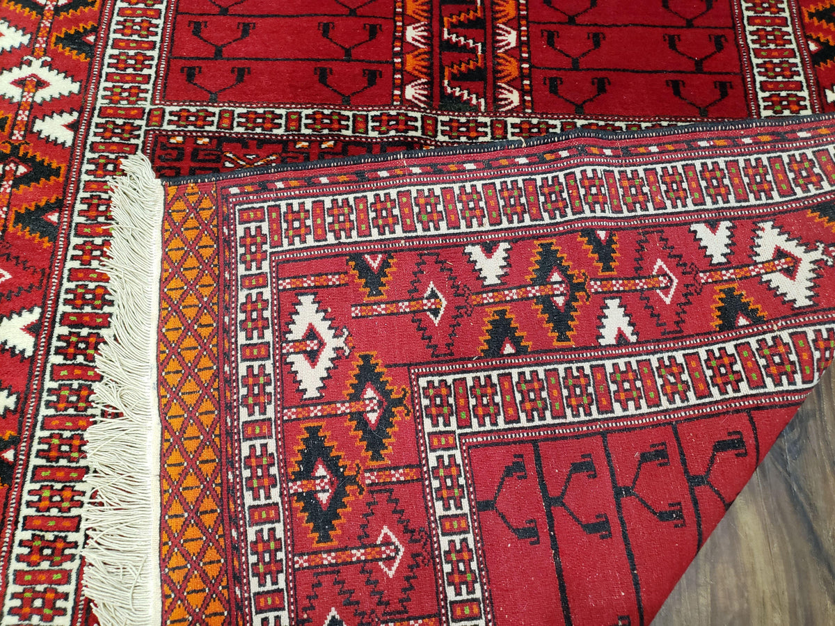 Antique Persian Turkoman Rug 4x5, Hatchli Tekkeh Ersari Red Tribal Rug, Handmade Wool Oriental Carpet, Four Seasons Rug - Jewel Rugs, view 10
