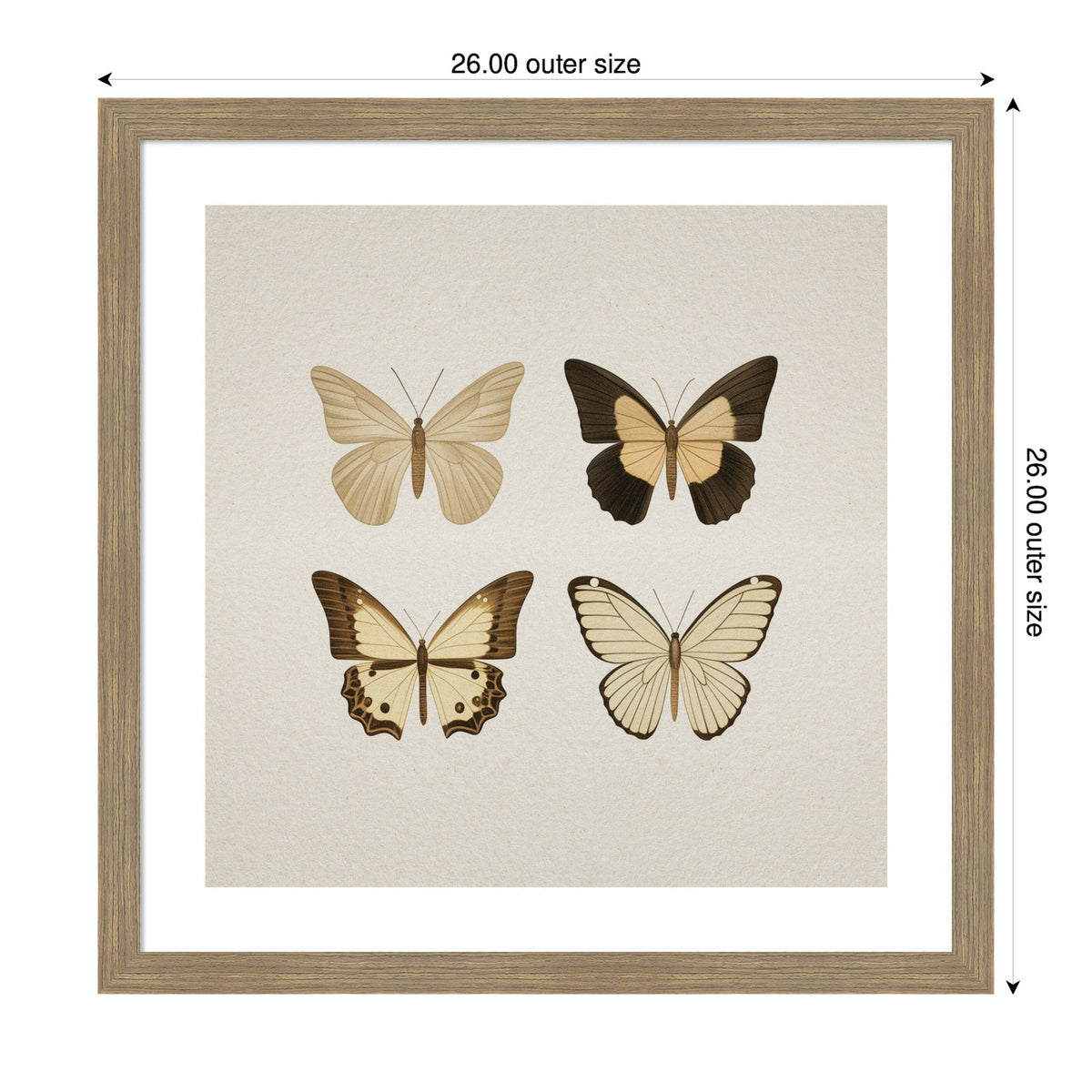 Framed Art Vintage Style Butterflies in Neutral Tones by The Creative Bunch Studio