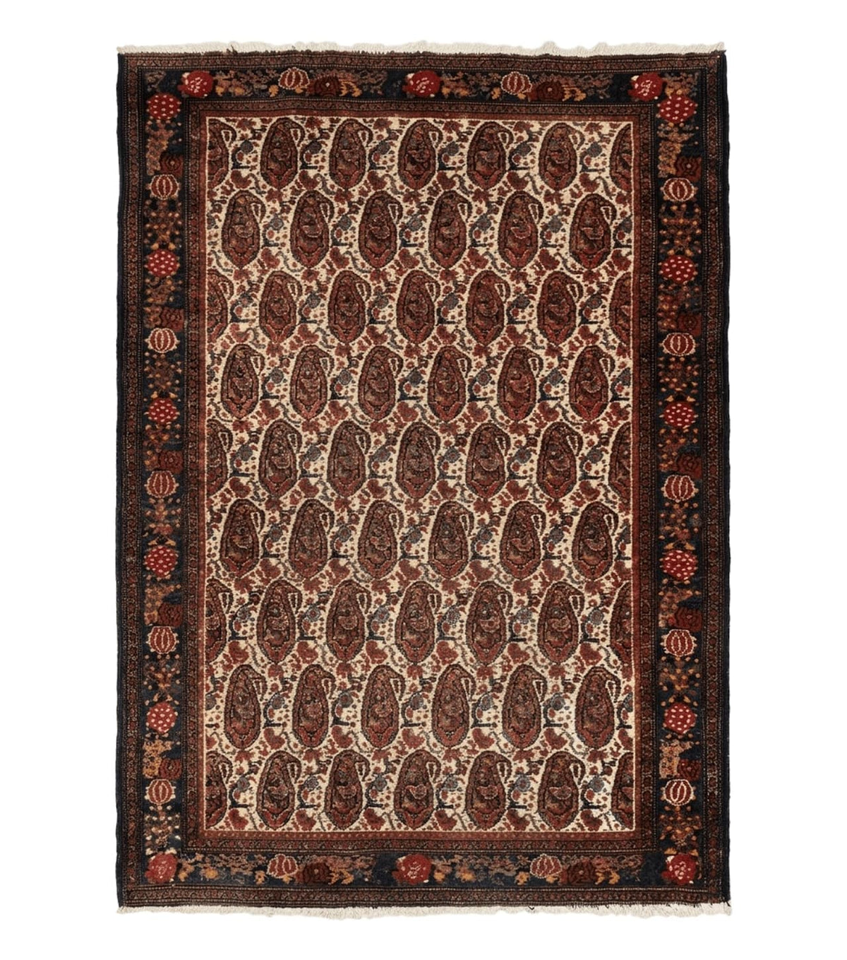 Antique Persian Kurdish Senneh Rug 4.6 x 6.5, Repeated Paisely Boteh Design, Handmade - Jewel Rugs
