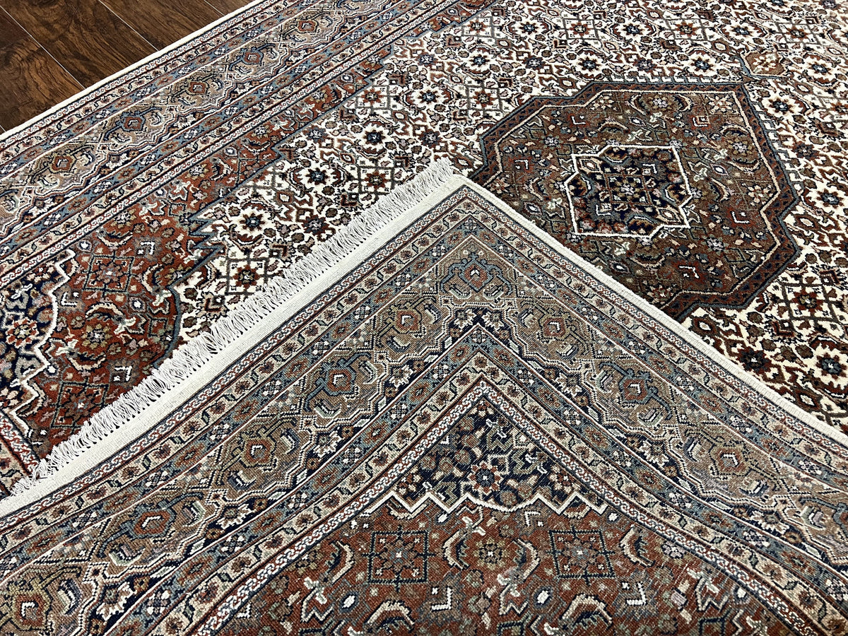 Indo Persian Rug 7x10 ft, Hand Knotted Wool Vintage Oriental Carpet 7 x 10, Traditional Handmade Herati Bidjar Cream Rug, Medallion Rug - Jewel Rugs, view 10