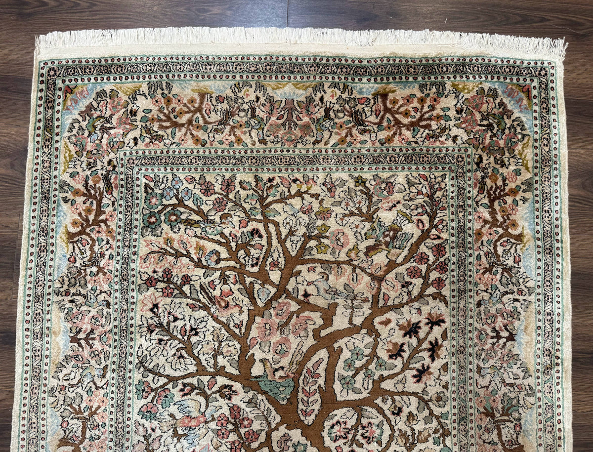Indian Kashmiri Silk Rug 4x7, Tree of Life Design, Very Fine 380 KPSI, Birds - Jewel Rugs, view 4