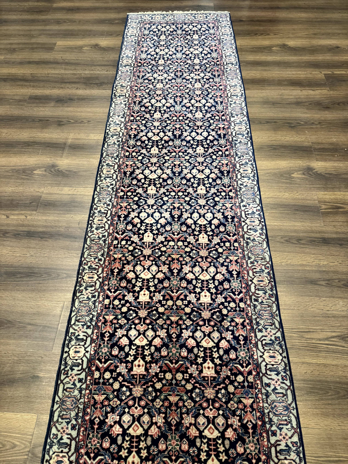 Indo Persian Runner Rug 2.8 x 12, Navy Blue, Floral, Fine 270 KPSI - Jewel Rugs, view 3