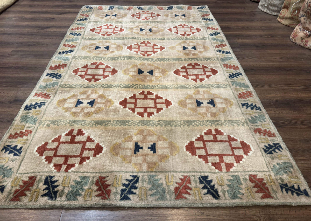 Geometric Design Area Rug 5x8, Beige and Rust Red - Jewel Rugs, view 2