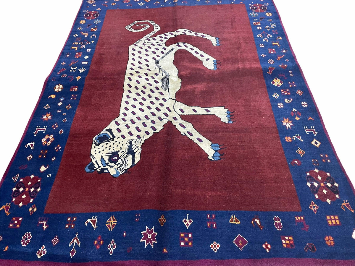5 X 7 Handmade Zagros Wool Rug Snow White Panther Maroon Blue Organic Dyes - Jewel Rugs, view 9