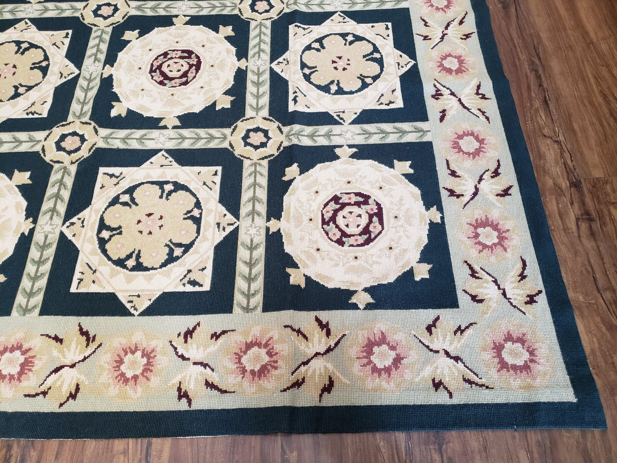 Vintage Chinese Needlepoint Rug 6x9, Panel Design Area Rug Wool Hand-Woven Black & Ivory Carpet Flat Weave Bedroom Rug 6 x 9 Living Room Rug - Jewel Rugs, view 10