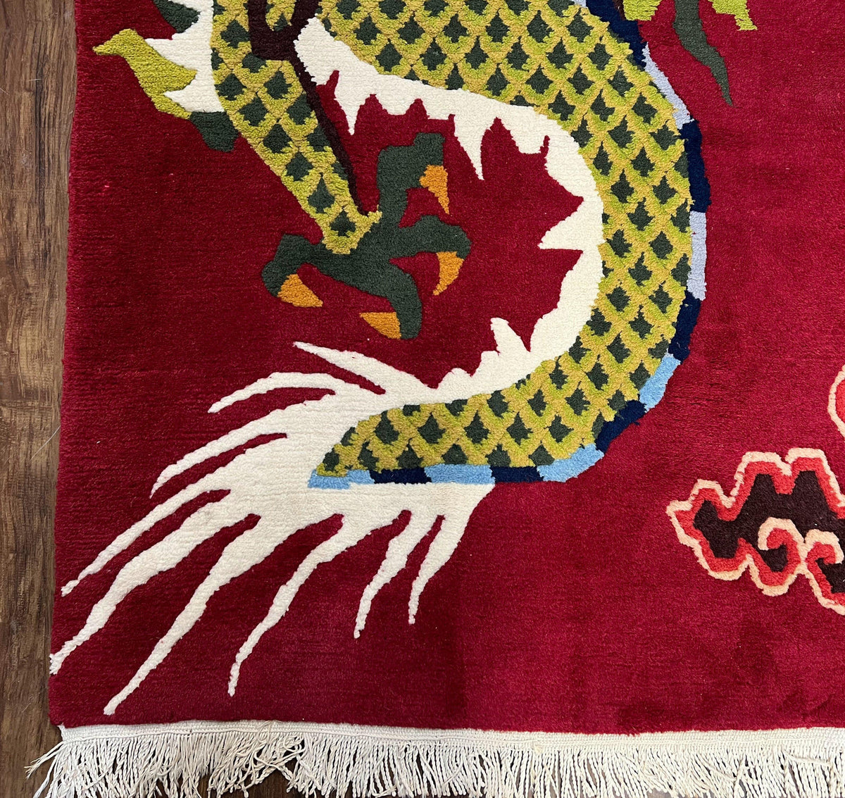 Vintage Chinese Dragon Rug 3 x 6.8, Handmade Hand Knotted Red Chinese Carpet with Gold Dragon, Art Deco Peking Soft Chinese Rug Runner - Jewel Rugs, view 9