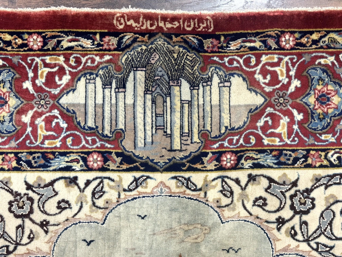 Persian Isfahan Pictorial Rug 3.6 x 5.7, Very Fine 400 KPSI, Historical Buildings, Signed By Masterweaver, Handmade - Jewel Rugs, view 4