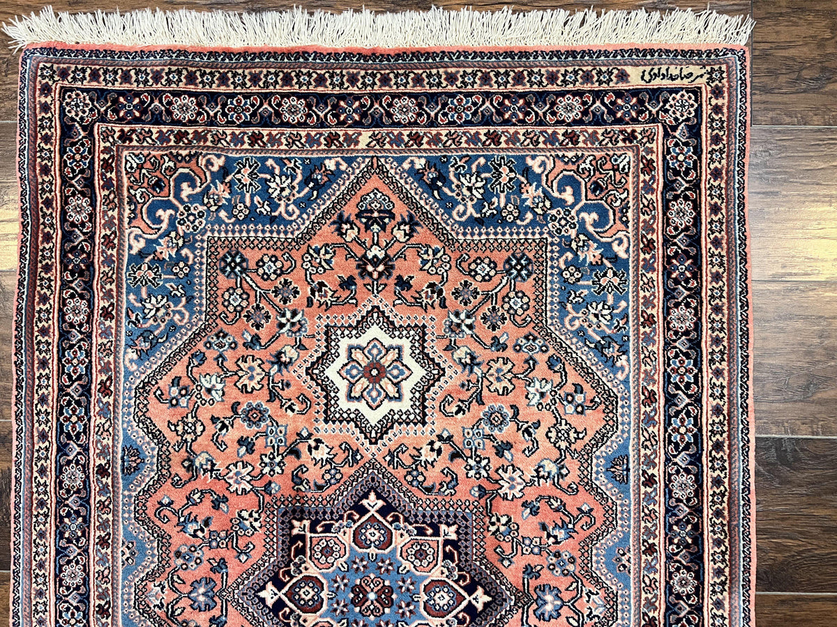 Persian Shiraz Rug 3x5, Geometric Tribal Rug, Wool Hand Knotted Vintage Carpet, Light Red & Blue, Signed by Masterweaver - Jewel Rugs, view 4