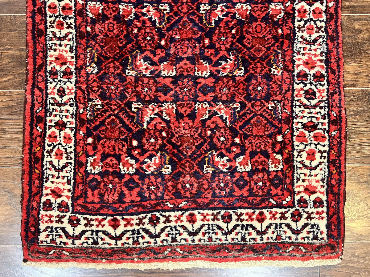 Persian Tribal Runner 3 x 9, Hamadan Dargazin Rug, Dark Blue and Red Wool Hand Knotted Hallway Rug, Vintage Antique Oriental Runner, 9ft Long Runner, Herati - Jewel Rugs, view 6