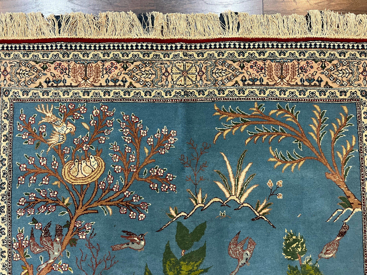 Vintage Persian Qum Pictorial Rug 5x7 - Wool & Silk - Jewel Rugs, view 3