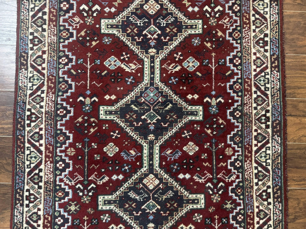 Persian Afshar Rug 4x5 Red Navy Geometric Tribal Wool Carpet - Jewel Rugs, view 5