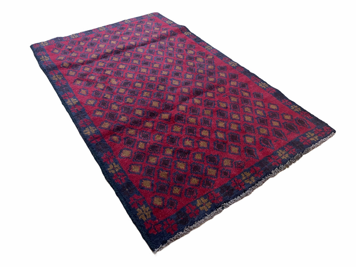 3x5 New Vintage Handmade Tribal Wool Rug Balouch Rug Afghan Rug Red Blue Diamond - Jewel Rugs, view 3