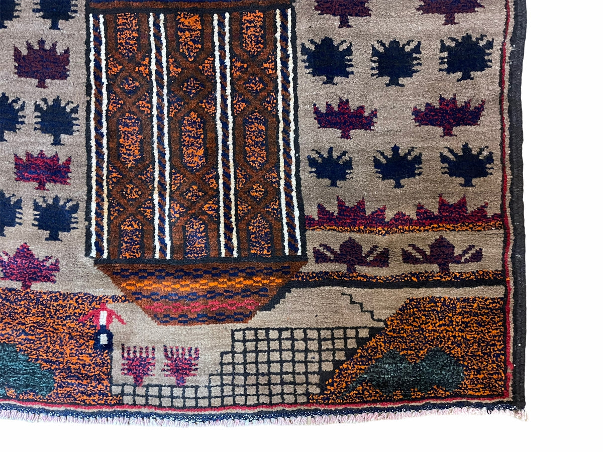 3 X 4.5 Vintage Handmade Tribal Wool Rug Baluchi Rug Afghan Rug Red Blue Beige - Jewel Rugs, view 9