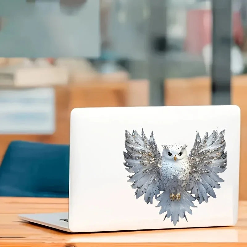 6-Inch White Owl Vinyl Decal Artistic Sticker for Cars and Laptops