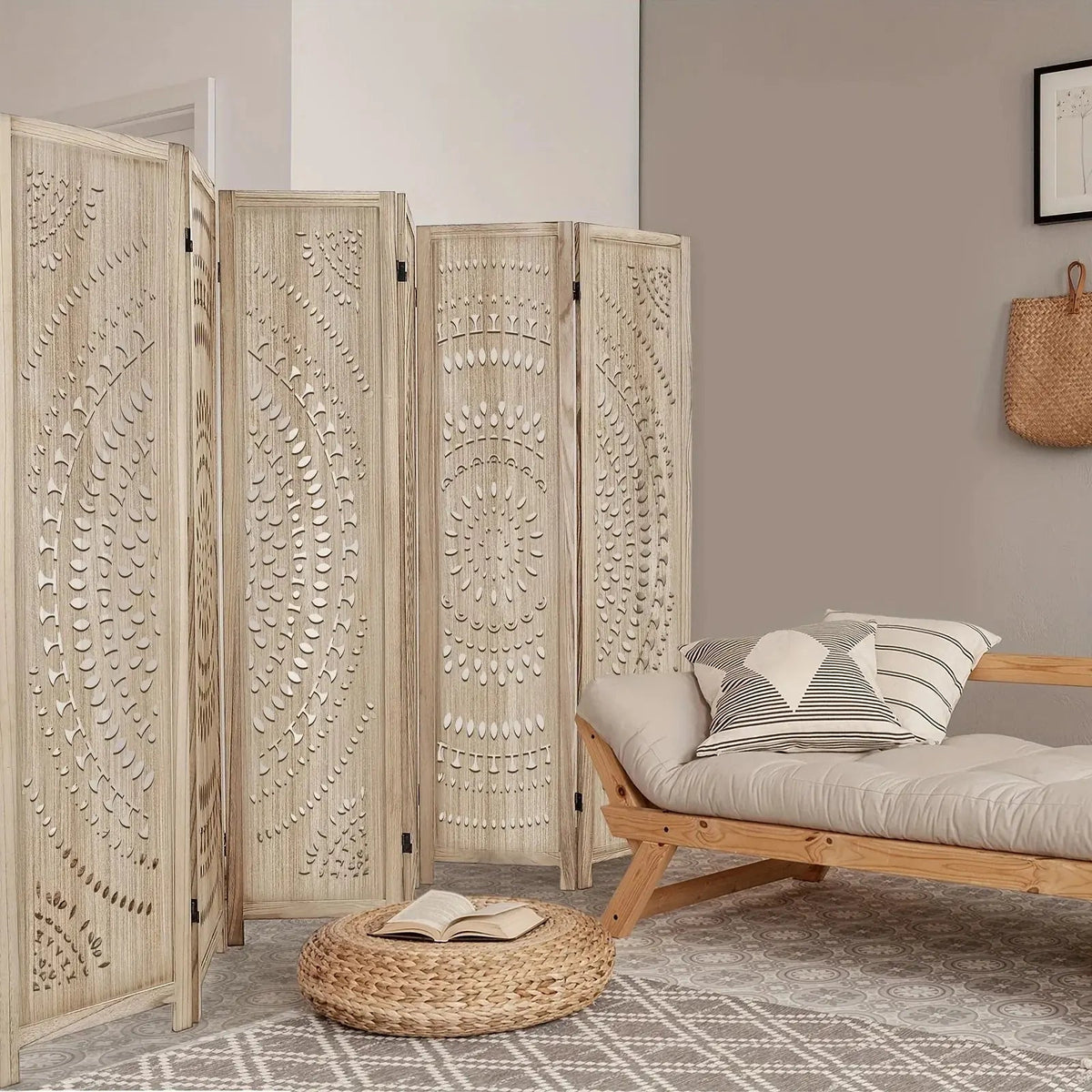 6-panel Wooden Room Divider, Privacy Screen Wooden Room Divider, Carved Room Divider Board, Free Assembly Freestanding Partition, Suitable for Home Office, Dining Room And Bedroom (natural Color) 40*11*170cm, Office Divider,